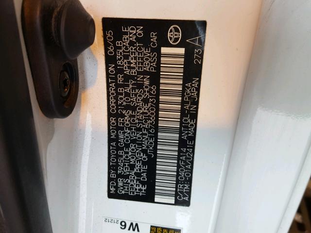 JTKDE167360073166 - 2006 TOYOTA SCION TC 白色 照片 10