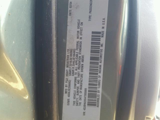 4S3BH625547305889 - 2004 SUBARU LEGACY L S GREEN photo 10