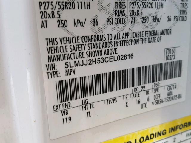 5LMJJ2H53CEL02816 - 2012 LINCOLN NAVIGATOR Beyaz fotoğraf 10