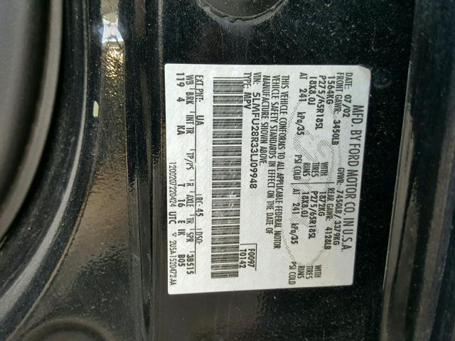 5LMFU28R33LJ09948 - 2003 LINCOLN NAVIGATOR 黑色 照片 10