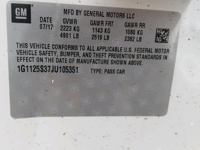 1G1125S37JU105351 - 2018 CHEVROLET IMPALA PRE თეთრი ფოტო 10