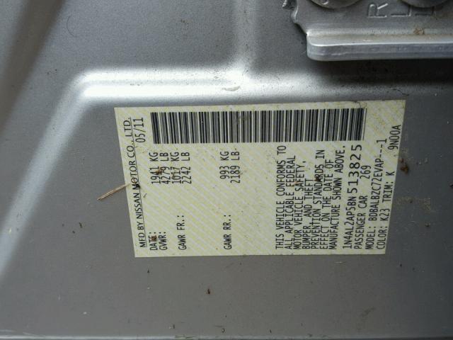 1N4AL2AP5BN513825 - 2011 NISSAN ALTIMA BAS SILVER photo 10