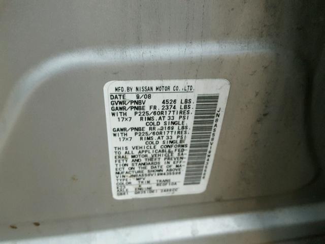 JN8AS58V19W435586 - 2009 NISSAN ROGUE S SILVER photo 10