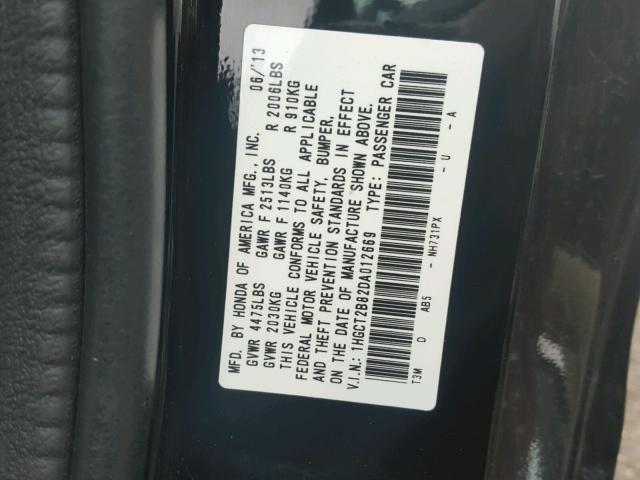 1HGCT2B82DA012669 - 2013 HONDA ACCORD BLACK photo 10