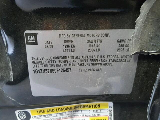 1G1ZH57B59F126457 - 2009 CHEVROLET MALIBU 1LT BLACK photo 10