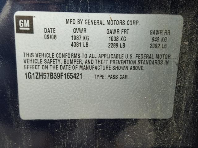 1G1ZH57B39F165421 - 2009 CHEVROLET MALIBU 1LT 蓝色 照片 10