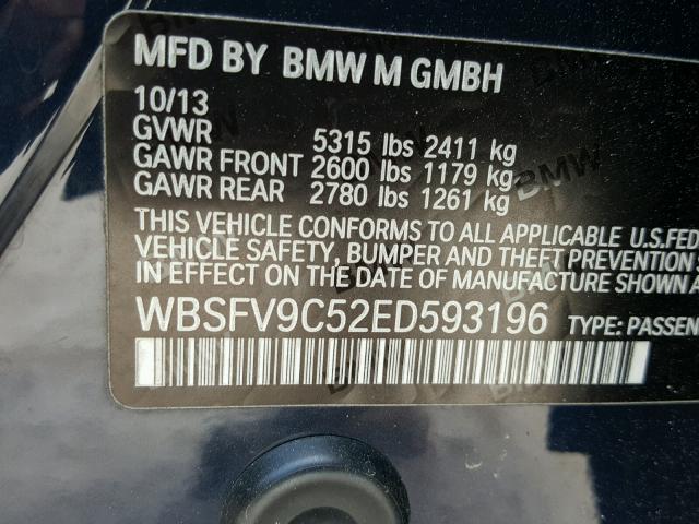 WBSFV9C52ED593196 - 2014 BMW M5 BLUE photo 10