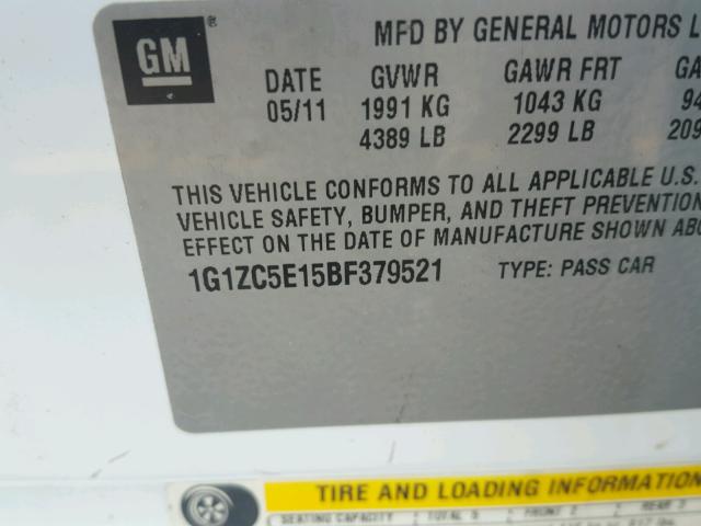 1G1ZC5E15BF379521 - 2011 CHEVROLET MALIBU 1LT თეთრი ფოტო 10