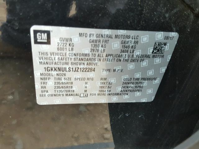 1GKKNULS1JZ122284 - 2018 GMC ACADIA SLT 黑色 照片 10