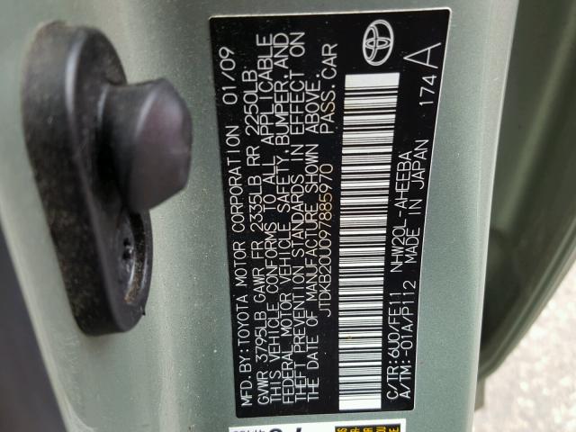 JTDKB20U097885970 - 2009 TOYOTA PRIUS GREEN photo 10