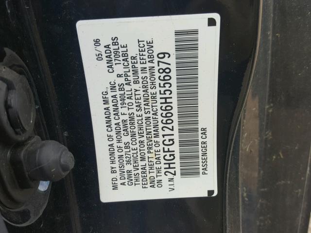 2HGFG12666H556879 - 2006 HONDA CIVIC LX BLACK photo 10