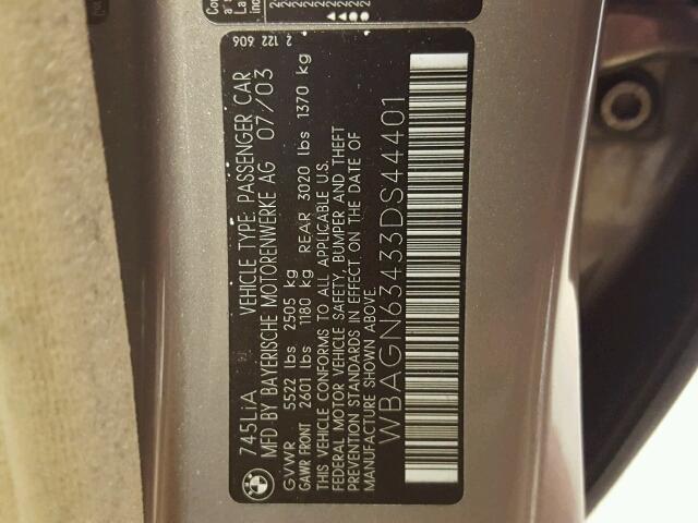 WBAGN63433DS44401 - 2003 BMW 745 LI Золотой фото 10