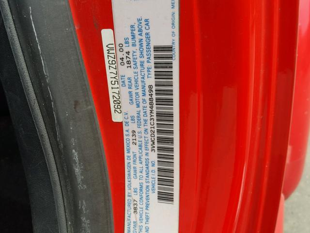 3VWCD21C3YM488498 - 2000 VOLKSWAGEN NEW BEETLE 红色 照片 10