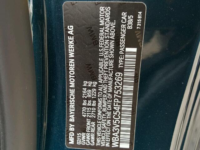 WBA3V5C54FP753269 - 2015 BMW 428 I BLUE photo 10