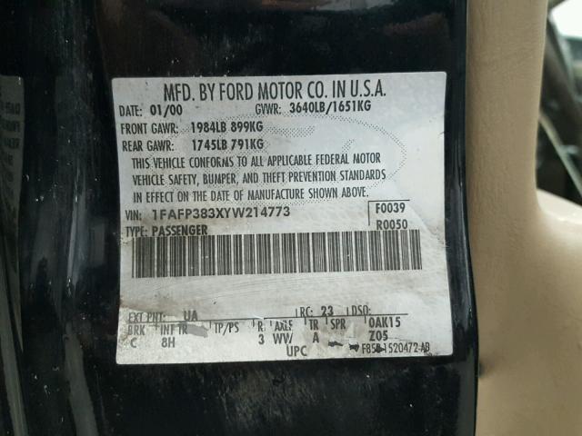1FAFP383XYW214773 - 2000 FORD FOCUS ZTS BLACK photo 10