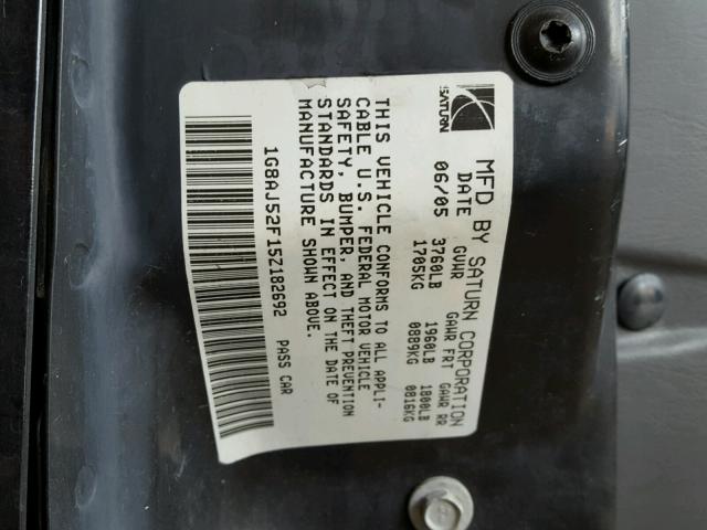 1G8AJ52F15Z182692 - 2005 SATURN ION LEVEL BLACK photo 10