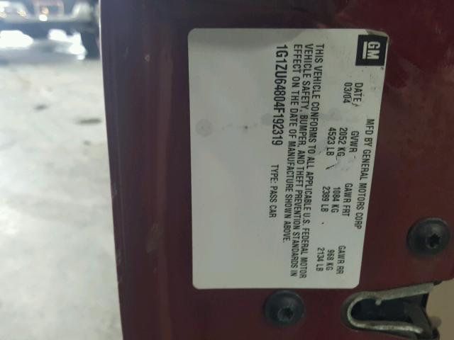 1G1ZU64804F192319 - 2004 CHEVROLET MALIBU MAX MAROON photo 10