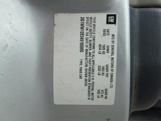 2G1WW12E349189965 - 2004 CHEVROLET MONTE CARL ვერცხლისფერი ფოტო 10