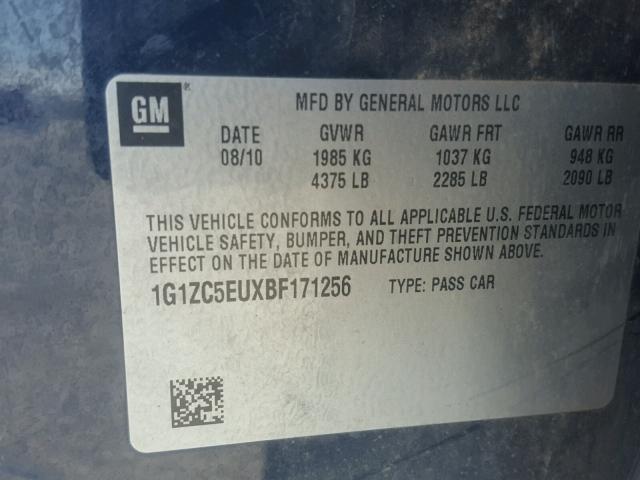 1G1ZC5EUXBF171256 - 2011 CHEVROLET MALIBU 1LT ლურჯი ფოტო 10