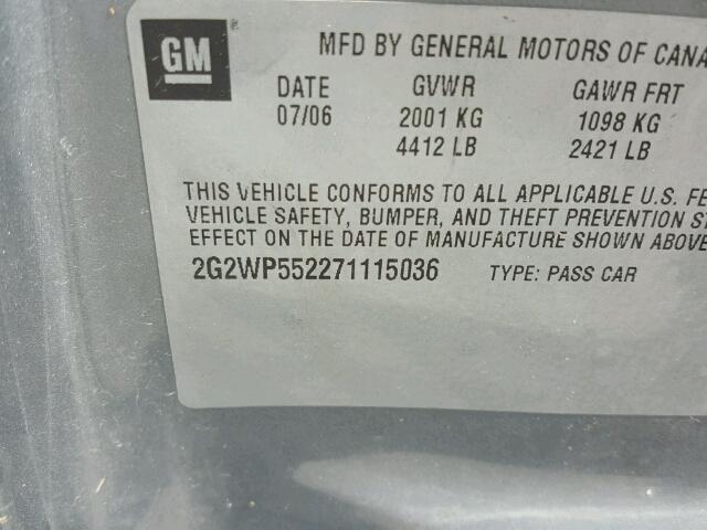2G2WP552271115036 - 2007 PONTIAC GRAND PRIX GRAY photo 10