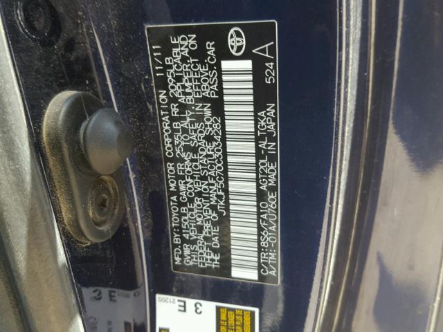 JTKJF5C70C3034282 - 2012 TOYOTA SCION TC 蓝色 照片 10