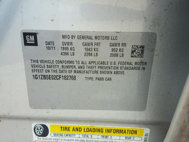 1G1ZB5E02CF182768 - 2012 CHEVROLET MALIBU LS Gümüş foto 10