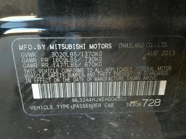 ML32A4HJXEH004501 - 2014 MITSUBISHI MIRAGE ES BLACK photo 10