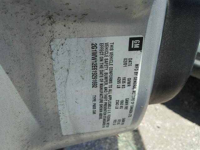 2G1WW12E619291692 - 2001 CHEVROLET MONTE CARL 银色 照片 10