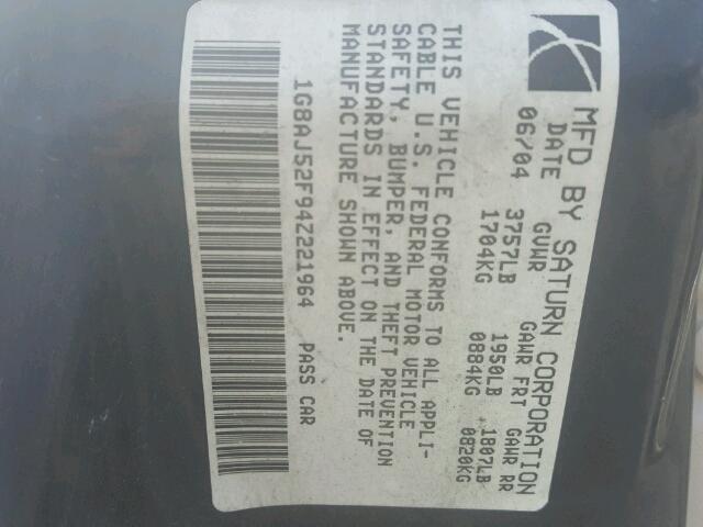 1G8AJ52F94Z221964 - 2004 SATURN ION LEVEL TAN photo 10