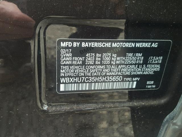 WBXHU7C35H5H35650 - 2017 BMW X1 SDRIVE2 BLACK photo 10