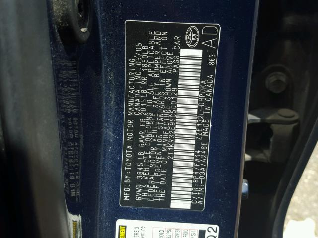 2T1KR32E95C500129 - 2005 TOYOTA COROLLA MA BLUE photo 10