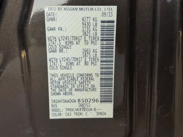 5BZAF0AA0GN850296 - 2016 NISSAN NV 3500 BROWN photo 10