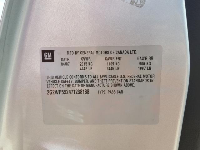 2G2WP552471238188 - 2007 PONTIAC GRAND PRIX SILVER photo 10