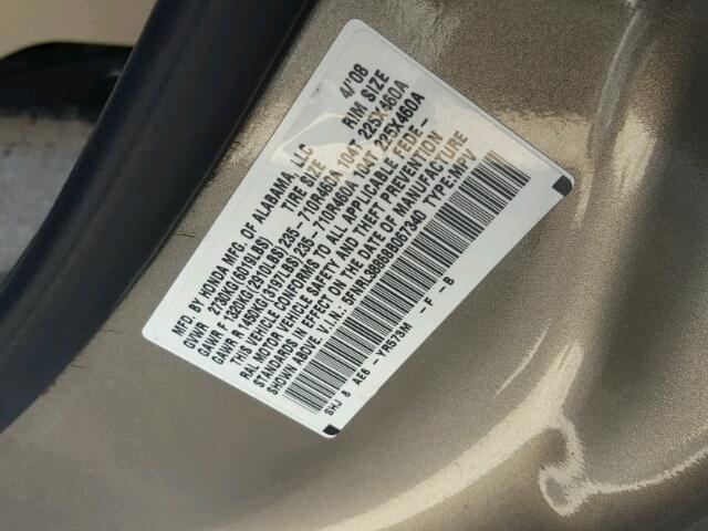 5FNRL38868B067340 - 2008 HONDA ODYSSEY TO GOLD photo 10