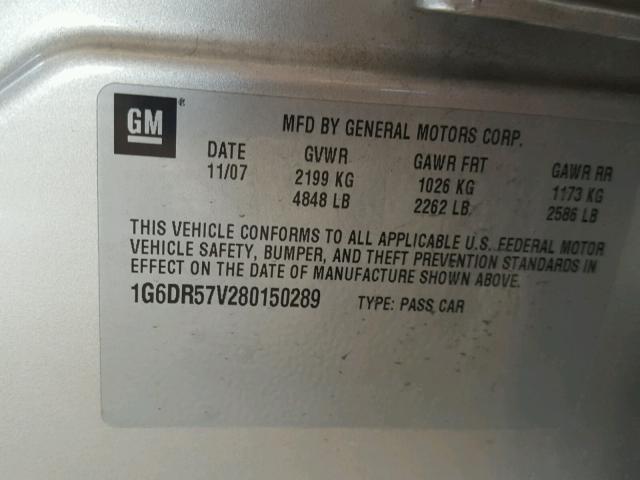 1G6DR57V280150289 - 2008 CADILLAC CTS HI FEA SILVER photo 10