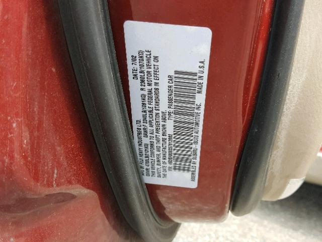 4S3BH806337612662 - 2003 SUBARU LEGACY OUT RED photo 10