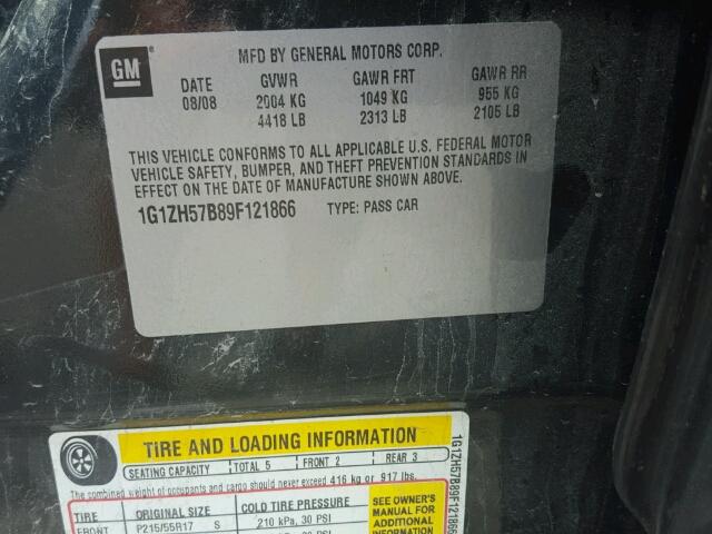 1G1ZH57B89F121866 - 2009 CHEVROLET MALIBU 1LT CHARCOAL photo 10