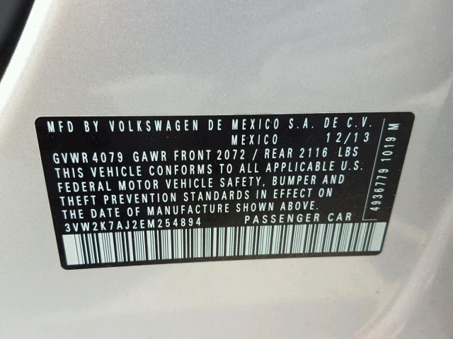 3VW2K7AJ2EM254894 - 2014 VOLKSWAGEN JETTA BASE 银色 照片 10