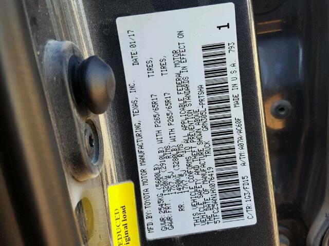 5TFCZ5AN1HX076419 - 2017 TOYOTA TACOMA DOU GRAY photo 10