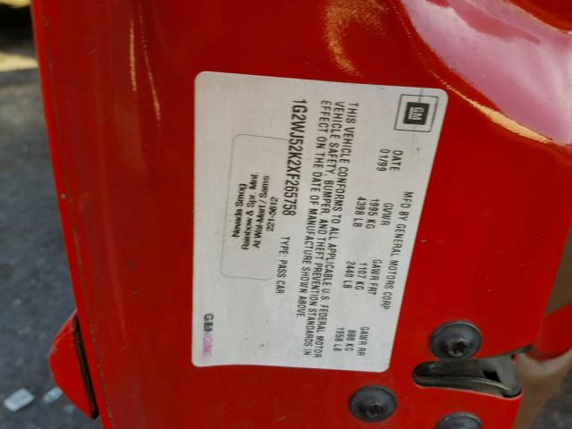 1G2WJ52K2XF265758 - 1999 PONTIAC GRAND PRIX Qırmızı foto 10