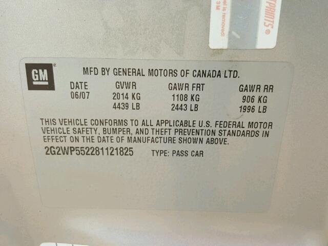 2G2WP552281121825 - 2008 PONTIAC GRAND PRIX GRAY photo 10