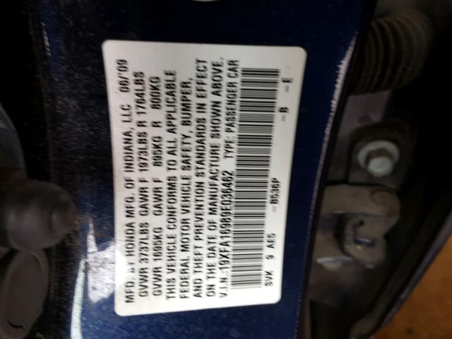 19XFA16989E036462 - 2009 HONDA CIVIC EXL 蓝色 照片 10