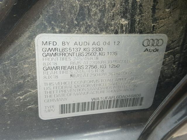 WA1UFAFL6DA046806 - 2013 AUDI A4 ALLROAD GRAY photo 10