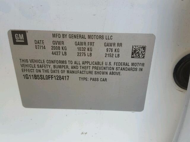 1G11B5SL0FF128417 - 2015 CHEVROLET MALIBU LS 白色 照片 10