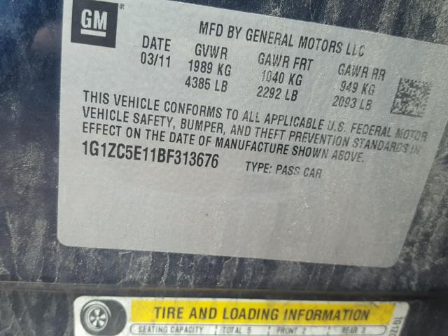 1G1ZC5E11BF313676 - 2011 CHEVROLET MALIBU 1LT ლურჯი ფოტო 10