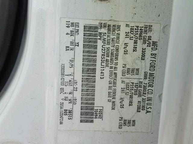 5LMFU27R53LJ11413 - 2003 LINCOLN NAVIGATOR Biały zdjęcie 10