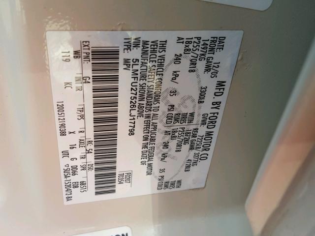 5LMFU27526LJ17798 - 2006 LINCOLN NAVIGATOR კრემისფერი ფოტო 10