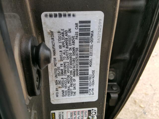 1NXBR32E15Z516758 - 2005 TOYOTA COROLLA 4W GRAY photo 10