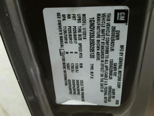 1GNDV33L05D295120 - 2005 CHEVROLET UPLANDER L 棕色 照片 10