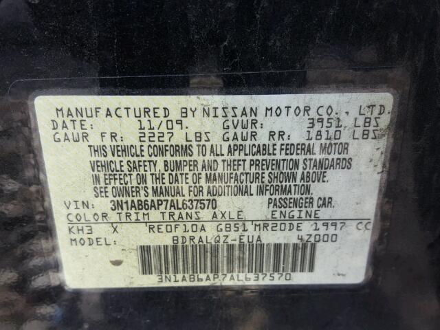 3N1AB6AP7AL637570 - 2010 NISSAN SENTRA BLACK photo 10